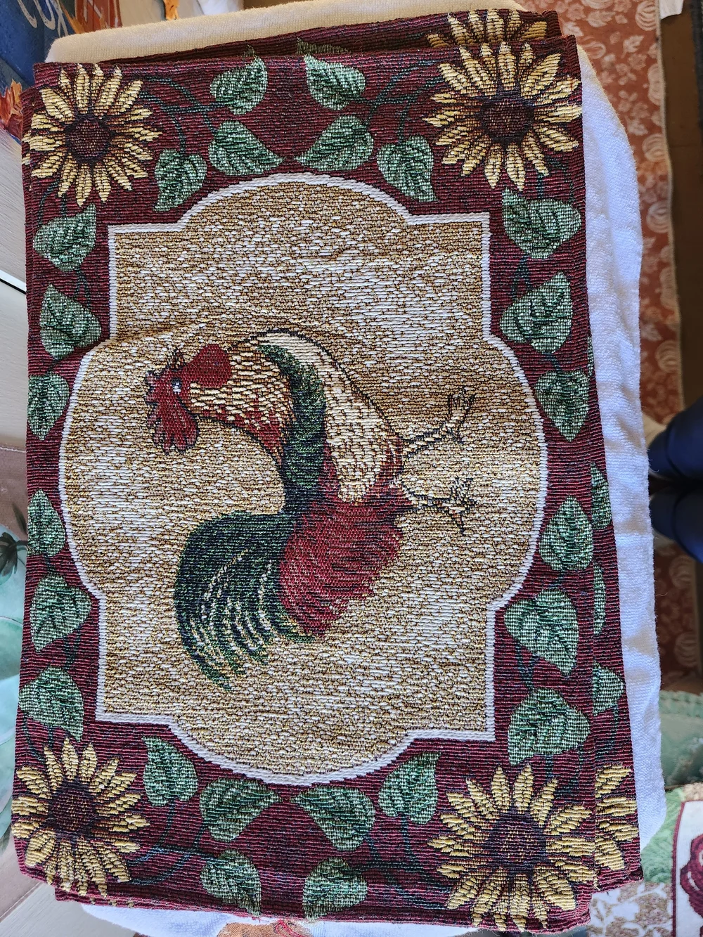 Rooster Tapestry Placemats - Green and Red
